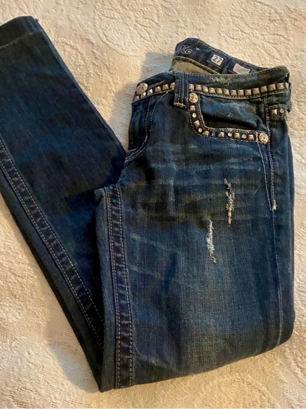 Miss Me Dark Blue Studded flare Jeans